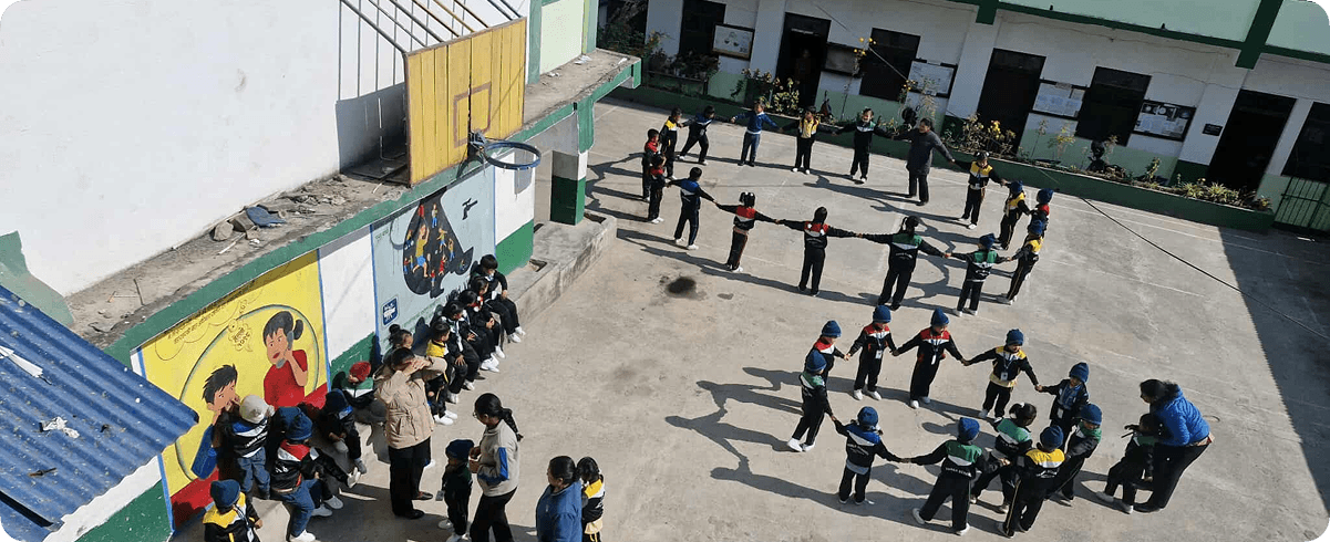 Students gathering in the school courtyard